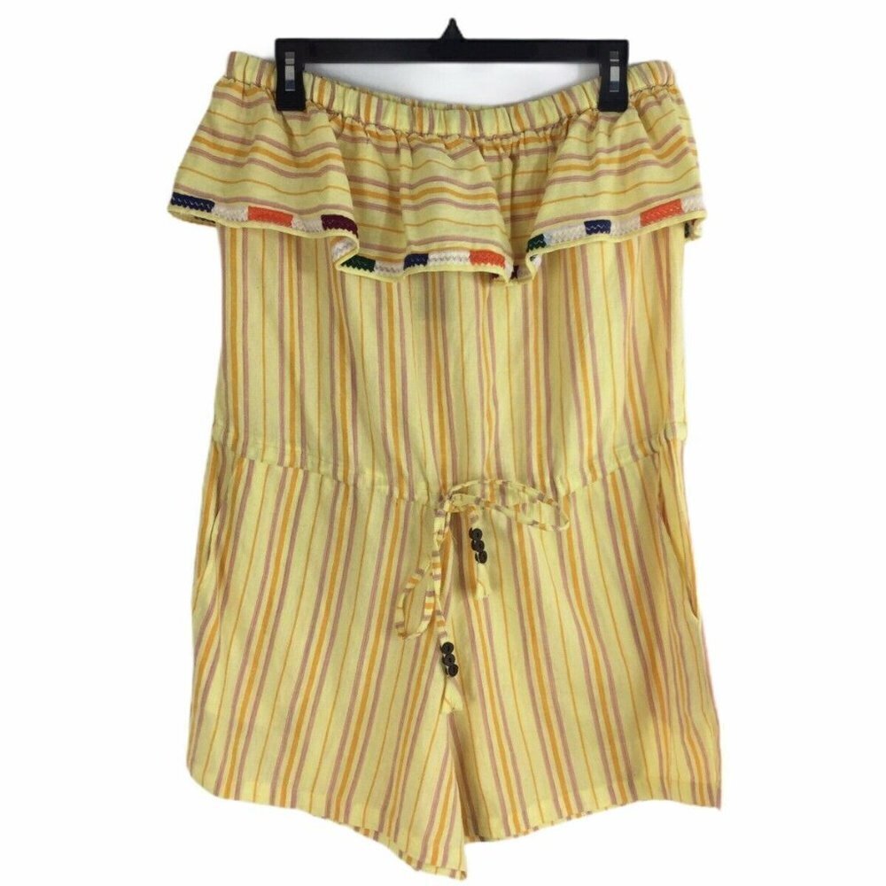 Kopal Rinku Strapless Romper Yellow Stripe Ruffle